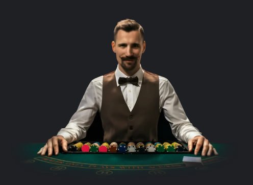 Live dealer studio setup with multiple camera angles and a professional dealer at a blackjack table